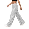 thumbnail image 5 of vigerkar Women Sequin Flared Trousers High Waisted Sparkly Wide Leg Trousers Party Clubwear Shiny Bell Bottom Pants (White, L), 5 of 8