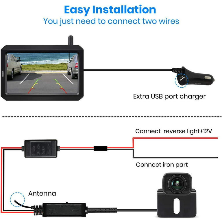 AUTO-VOX Wireless Backup Camera for Trucks with Rechargeable  Battery-Powered, 3Mins DIY Installation, Back Up Camera Systems for Car  Supports 2