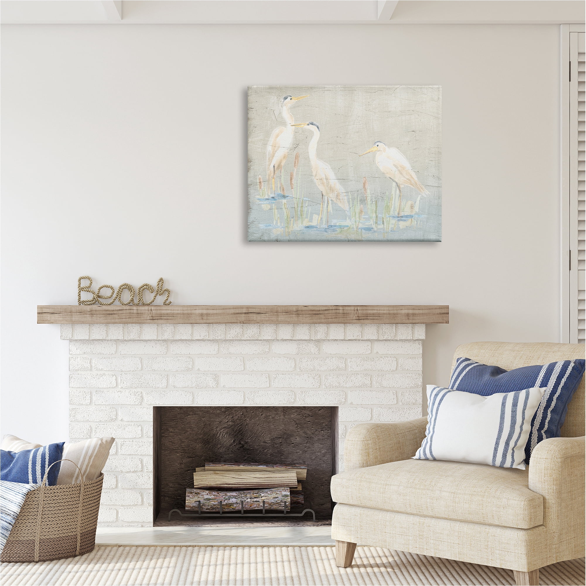 Stupell Industries Rustic Nautical Herons Animals & Insects Painting Gallery Wrapped Canvas Art Print Wall Art, 40 x 30