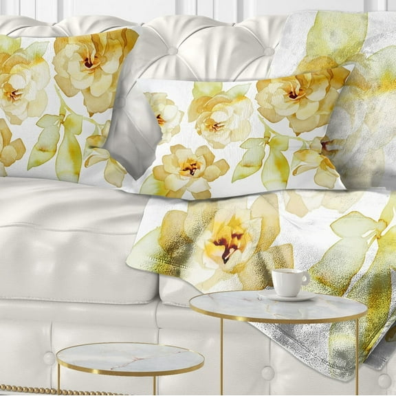 Designart Brown Flowers with White Shade - Floral Throw Pillow - 12x20