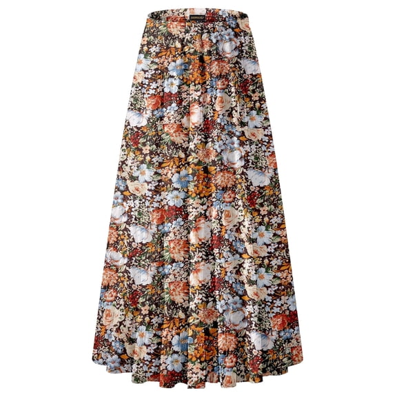 Women's Chiffon Elastic High Waist Pleated A-Line Flared Maxi Skirts