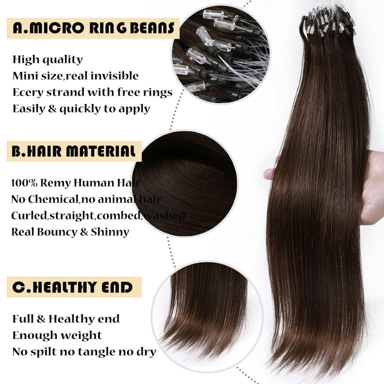 1G Micro Ring Loop Nano Beads Hair Extensions 100% Real Remy Human Hair  THICK US