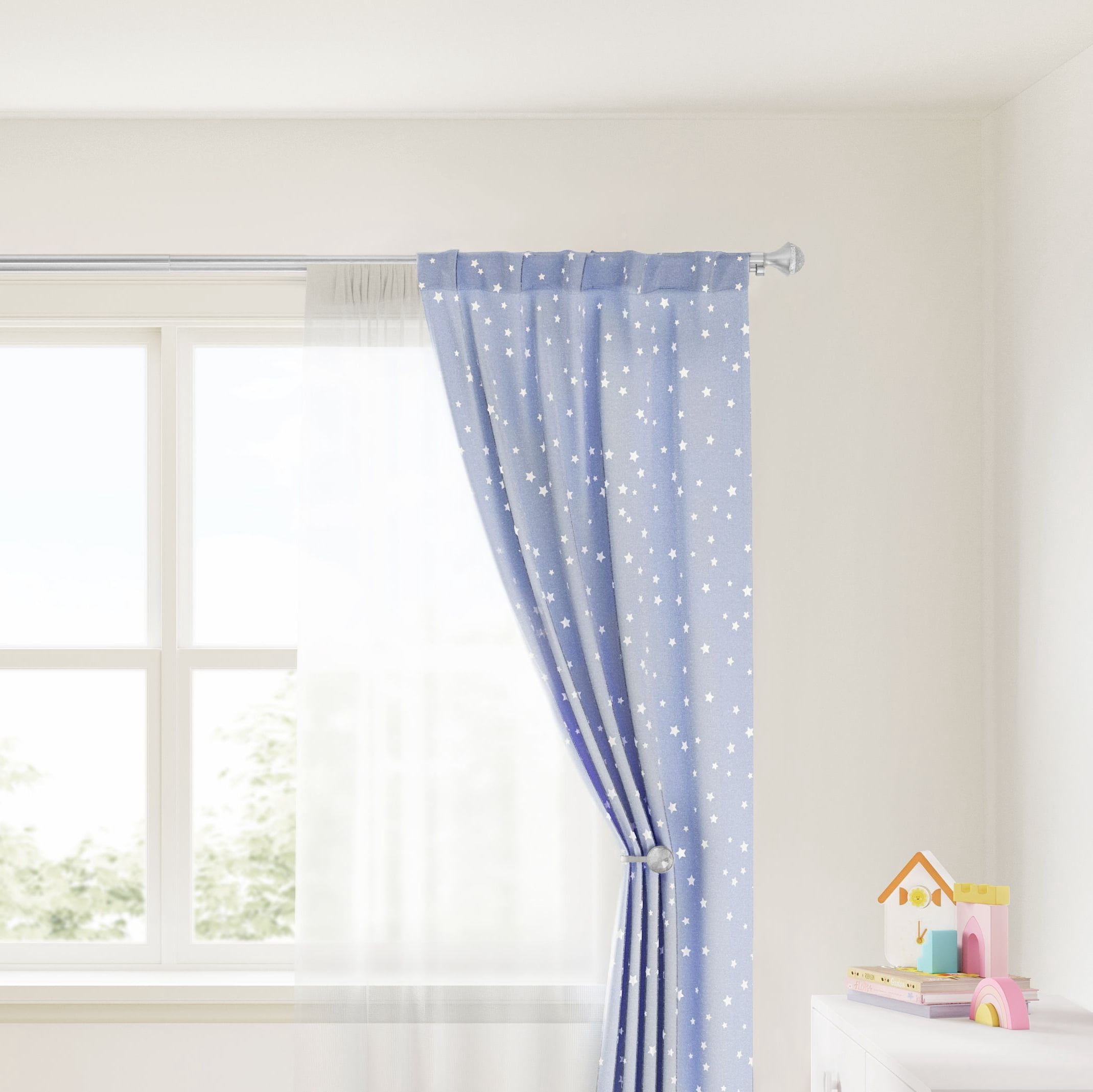 Mainstays Kids 3/4 in Satin Nickel Faceted Gem Adjustable Double Curtain Rod, 48-84 in