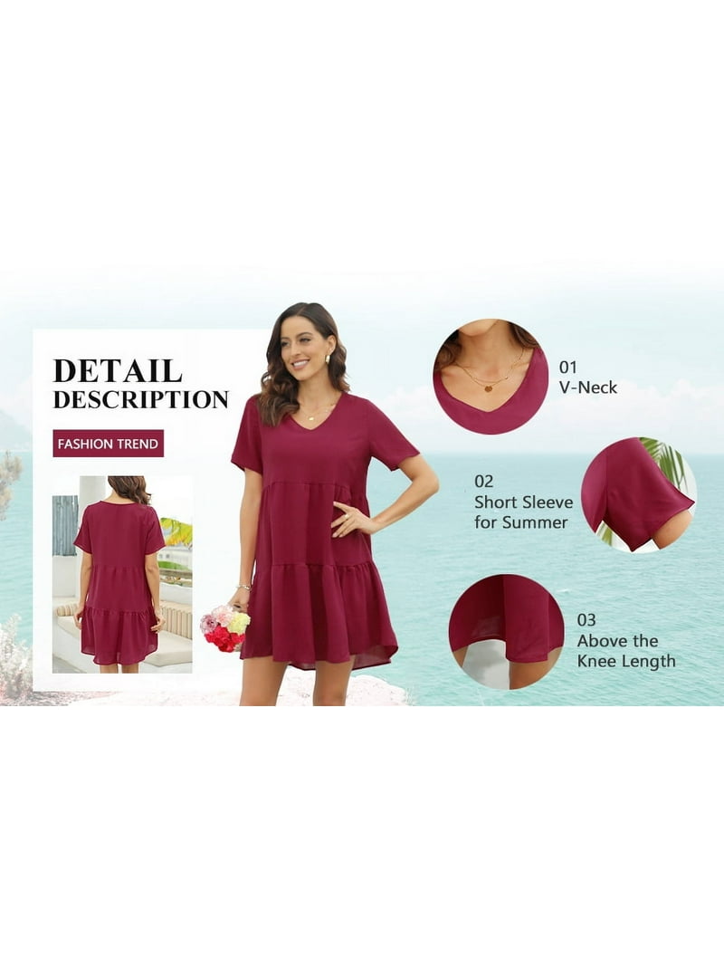 MLANM Women Summer Tunic Dress V Neck Casual Loose Flowy Swing Shift Dresses,  XL Beige Apricot - Walmart.com