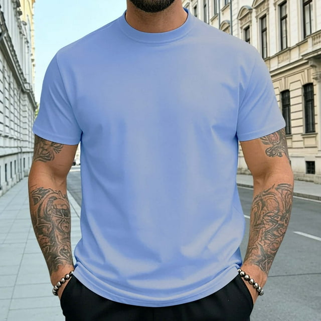 Tops para hombre, blusas y camisas de cuello redondo y manga corta para hombre, camisetas deportivas de secado rápido de color liso, de moda, de manga corta, ajustadas, informales.