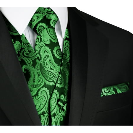 Italian Design, Men's Formal Tuxedo Vest, Tie & Hankie Set for Prom, Wedding, Cruise in Green