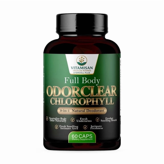VITAMISAN OdorClear Chlorophyll Capsules, Herbal Internal Deodorant Supplement, 60 Capsules