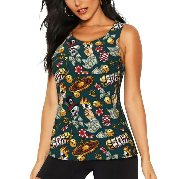 Fotbe Vintage Casino Chips Blusas Sin Mangas para Mujer – Estilo Casual, Corte Suelto, Slim-Fit, Cuello Redondo Deportivo, Tops de Verano para Gimnasio y Yoga-Small