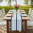 thumbnail image 4 of Navy Blue Stripe 108 Inch Table Runner, Ombre Geometric Grey Vertical Striped Farmhouse Dresser Scarf Cotton & Linen Tablerunner for Dining/Kitchen Island/Holiday Party Décor 13" x 108", 4 of 9
