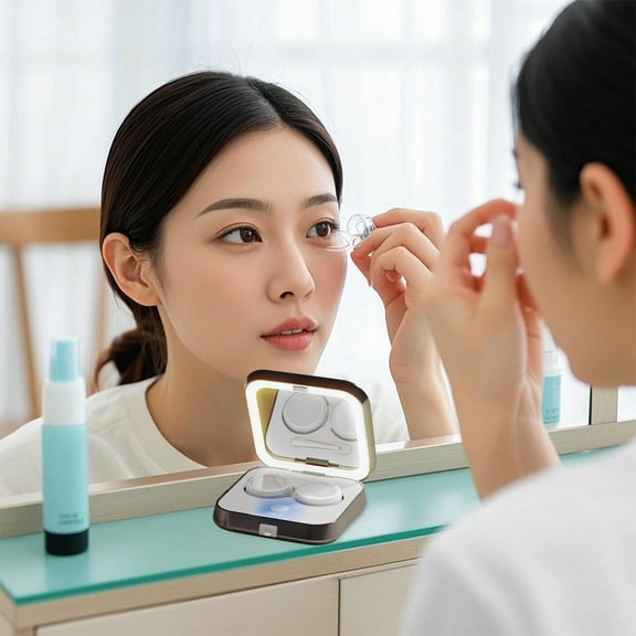 Lens Cosmetic Cleaner for Contacts Glasses Case Cute Proteinizing Automatic Vibration Cleaner Makeup Mirror