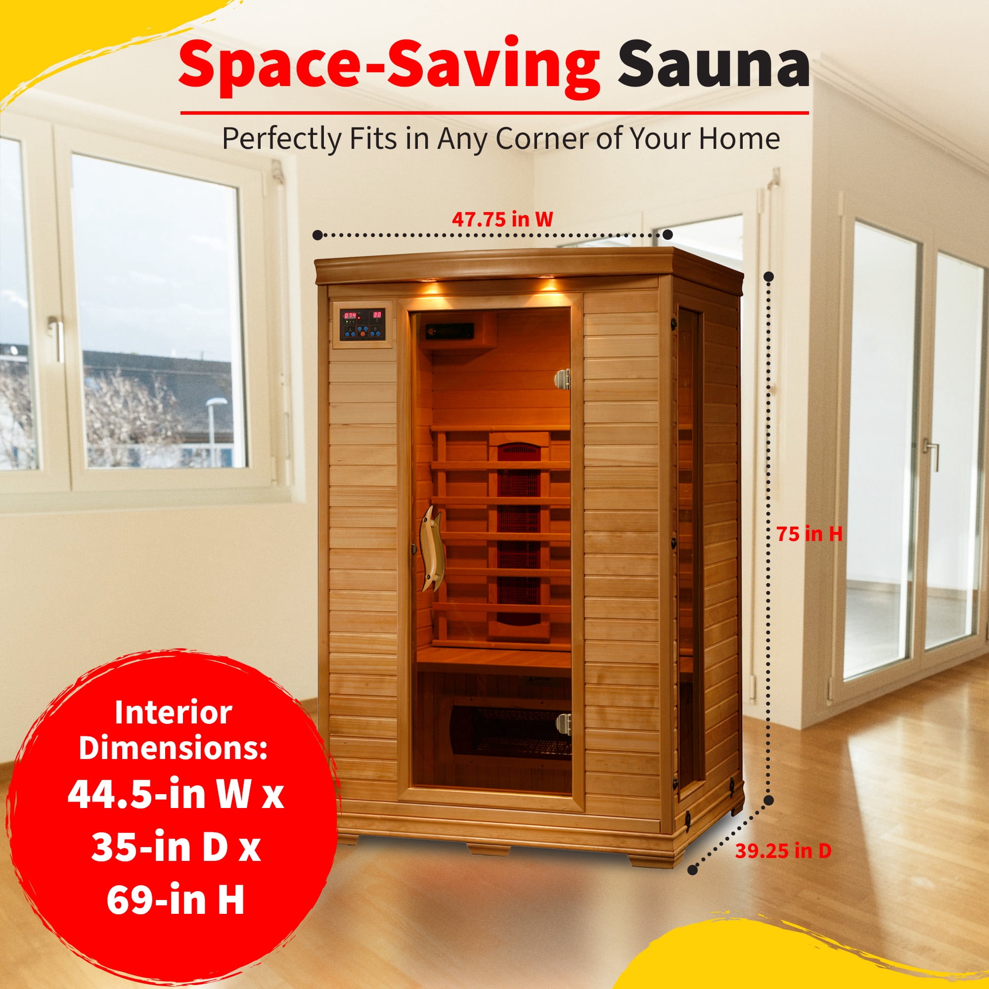Coronado 2-Person Hemlock Infrared Sauna with 5 Ceramic Heaters, 75-in High