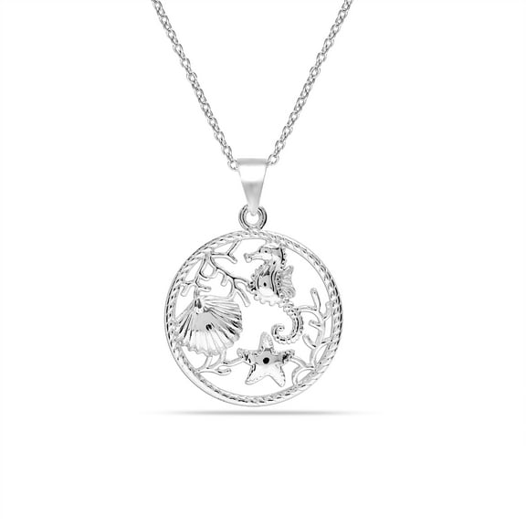 LeCalla 925 Sterling Silver Light-Weight Sea Life Symbol Pendant Necklace for Women and Teen 18" Inch