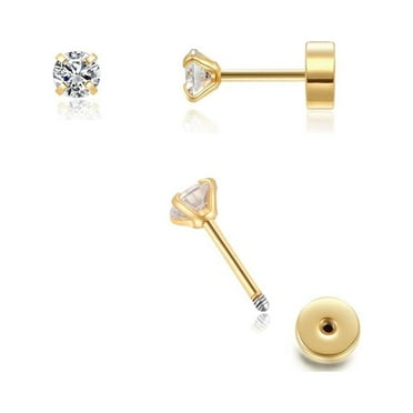 Tiny 2mm CZ Stud Earrings 14K Gold,Flat Screw Back Cubic Zirconia Earrings Helix Earrings Cartilage Tragus Piercing Jewelry Gift