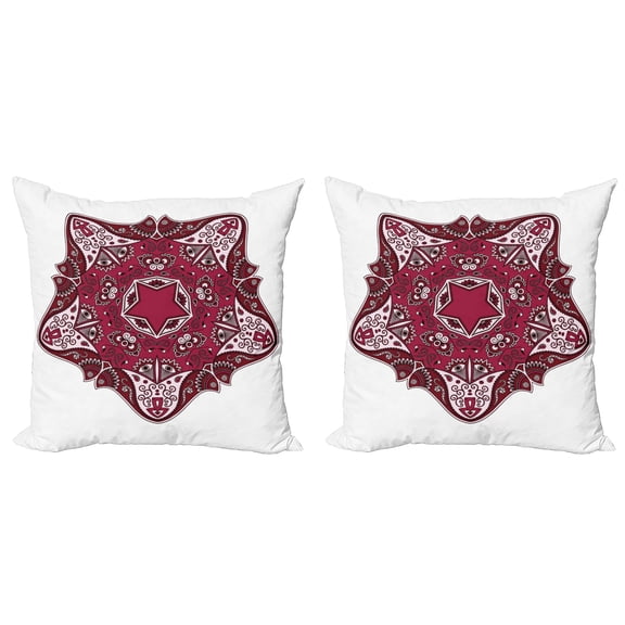 Ambesonne Tribal Throw Pillow Cover 2 Pack, Maroon Mandala, 24", Red