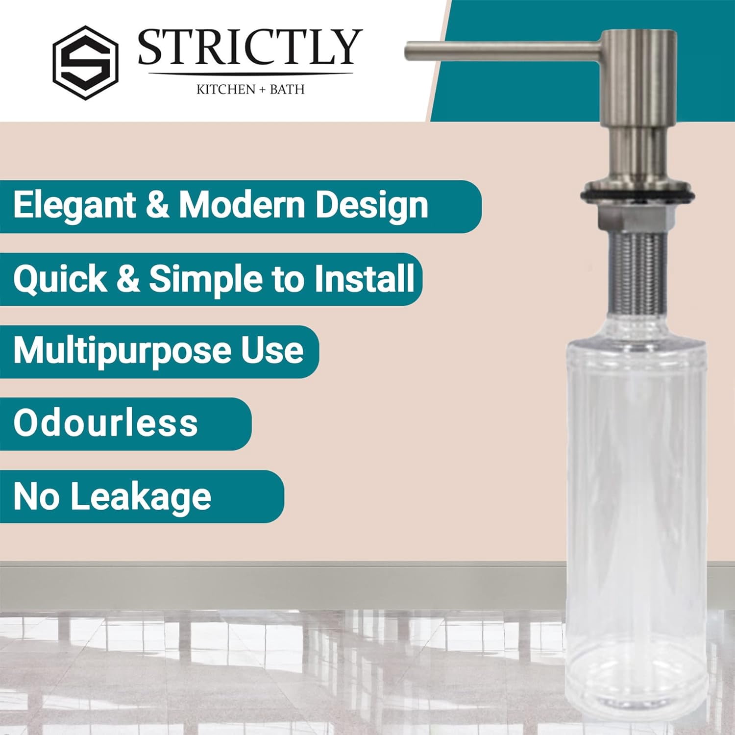 Strictly Sinks Contemporary Liquid Soap Dispenser - Stainless Steel Dish Refillable Soap Dispenser