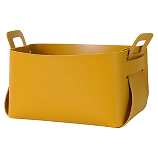 Storage Basket Leather Organizer with Handle Decorative Organizer Dresser Table Holder Container Box Detachable Cosmetic Stationery Decoration Yellow S