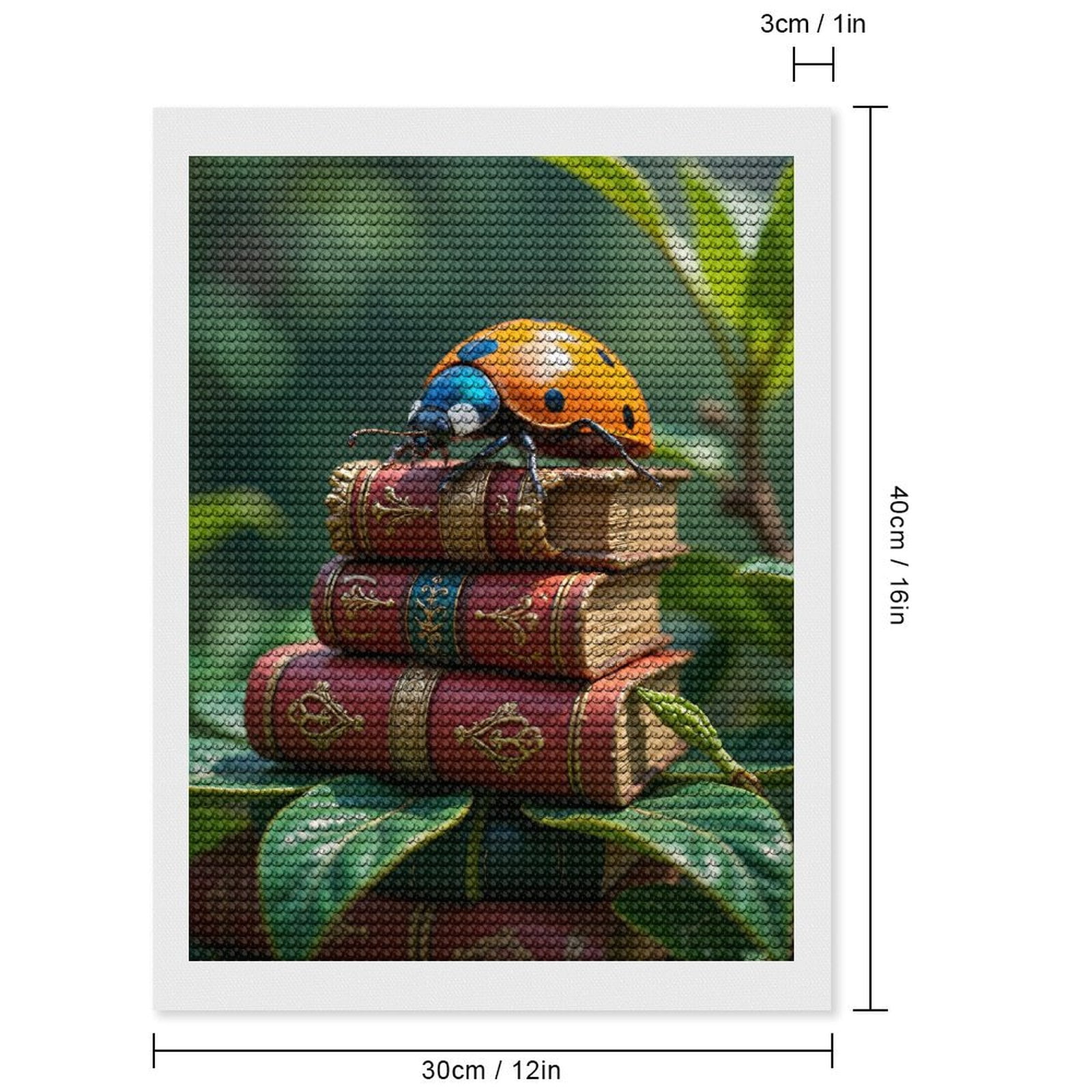 Diamond Art Kits for Adults, Ladybug Vintage Books Nature Scene 5D Diamond Painting Kits for Adults Beginners, DIY Full Drill Diamond Painting, Gem Art and Crafts 12x16