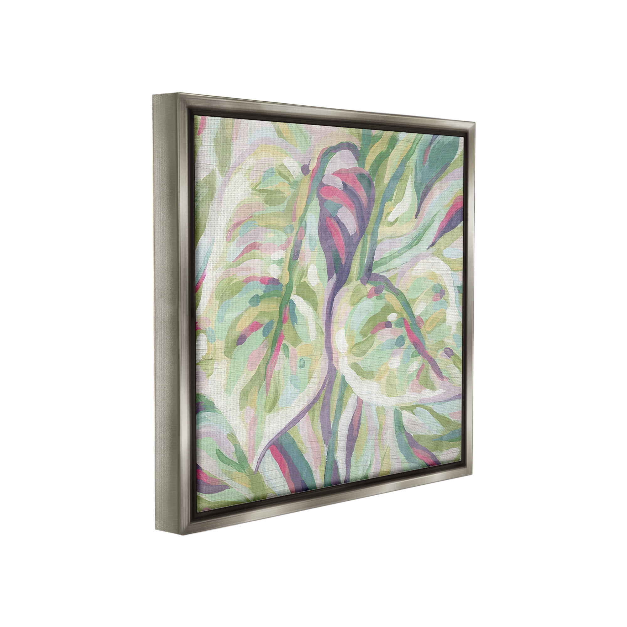 Stupell Industries Abstract Pastel Leaves Botanical & Floral Painting Gray Floater Framed Canvas Art Print Wall Art, 25 x 25