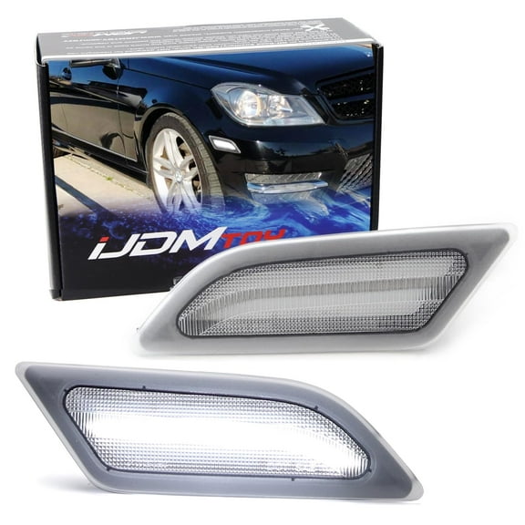 Clear Lens White Full LED Front Side Marker Light Kit For 2012-14 Mercedes W204 LCI C250 C300 C350 Sedan/Coupe, Powered by SMD LED, Replace OEM Sidemarker Lamps