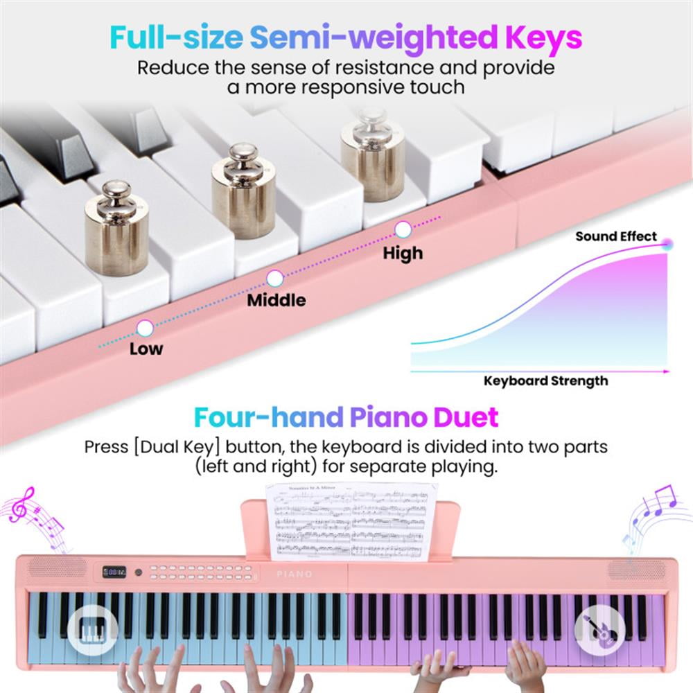 GVN Piano,88 Key Foldable Electric Keyboard Piano with Wireless MIDI and Dual Speakers-Pink