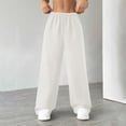 thumbnail image 2 of LWavelet Women's Drawstring Waist Linen Blend Wide Leg Pants with Pockets for Casual & Summer Outfits White L, 2 of 4