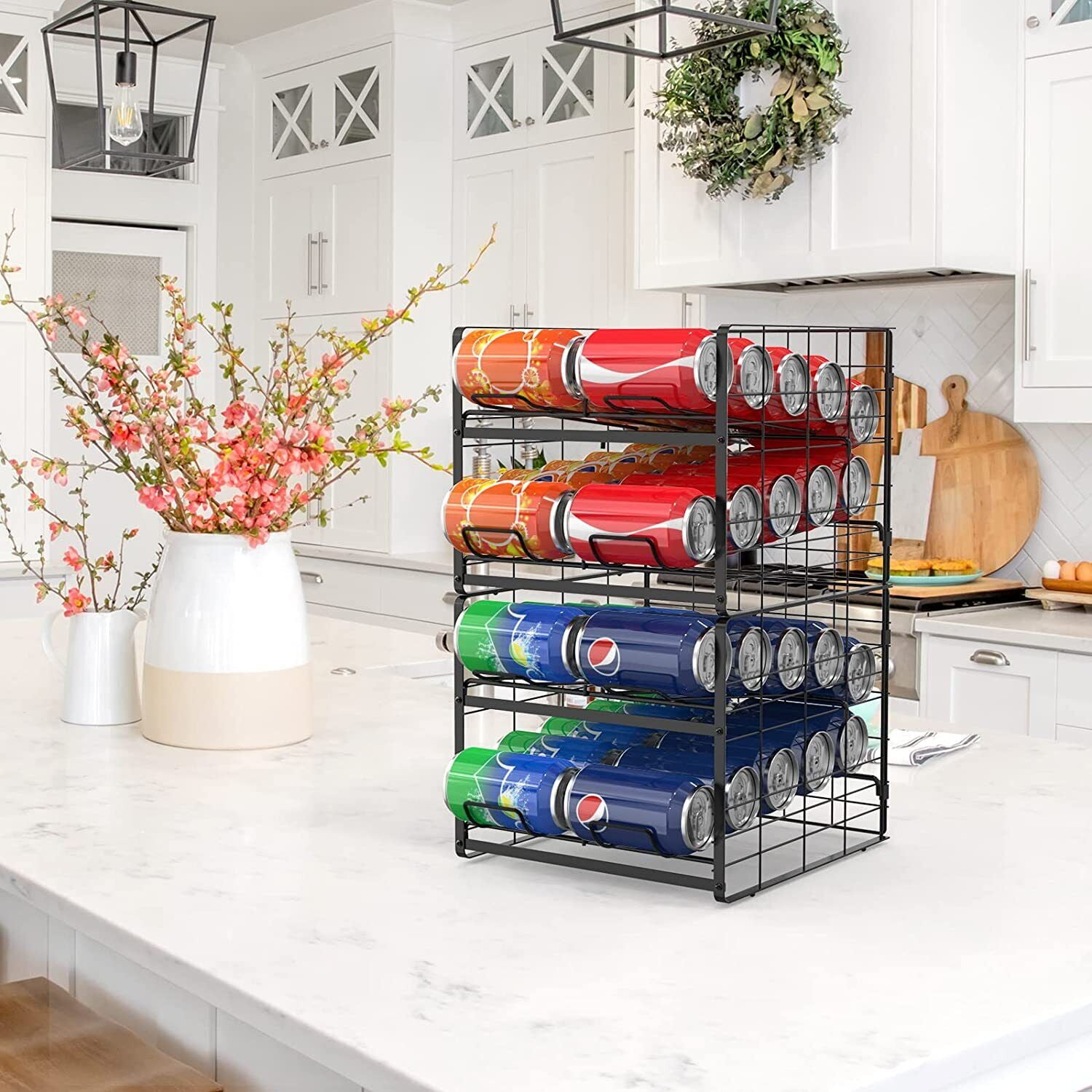 4 Tier Can Organizer Stackable Soda Can Storage Rack Holder for Cabinets 40  Cans
