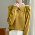 thumbnail image 5 of Fmbrln Womens Solid Basic Knitted Sweaters Fall Winter Fashion Long Sleeve Turndown Collar Sweaters Tops Loose Comfy Pullover Sweaters Yellow S, 5 of 5