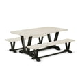 thumbnail image 2 of East West Furniture V2-627 3 Piece Small Dining Table Set for 4 - 1 Linen White Dinning Table and 2 Dining Table Bench - Wire Brushed Black Finish, 2 of 9