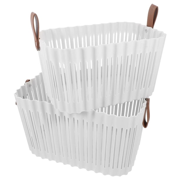 2 cestas de almacenamiento huecas con asa de cuero, cesta para ropa, cesta para la colada para el hogar.