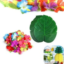 Pack of 60 Tropical Palm Leaves Set,QZS Artificial Leaves Decorations for Party,Simulation Hibiscus Flowers for Birthday BBQ Decorations