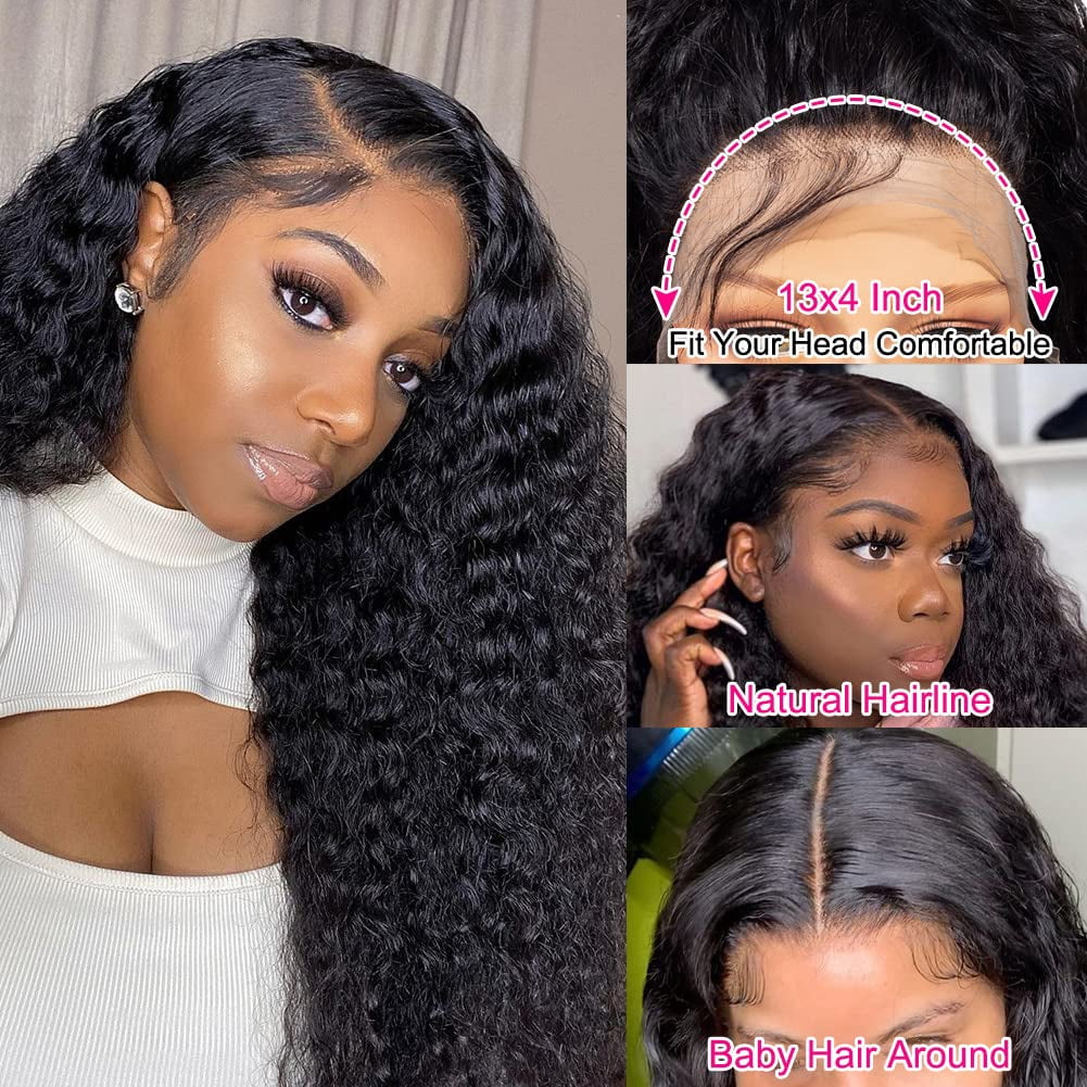 Siyun Show Lace Front Wigs Human Hair, Water Wave Lace Front Wig 13x4 HD Transparent Lace Frontal Human Hair Wig for Black Women Wet and Wavy Virgin Human Hair Pre Plucked with Baby Hair Natural Color