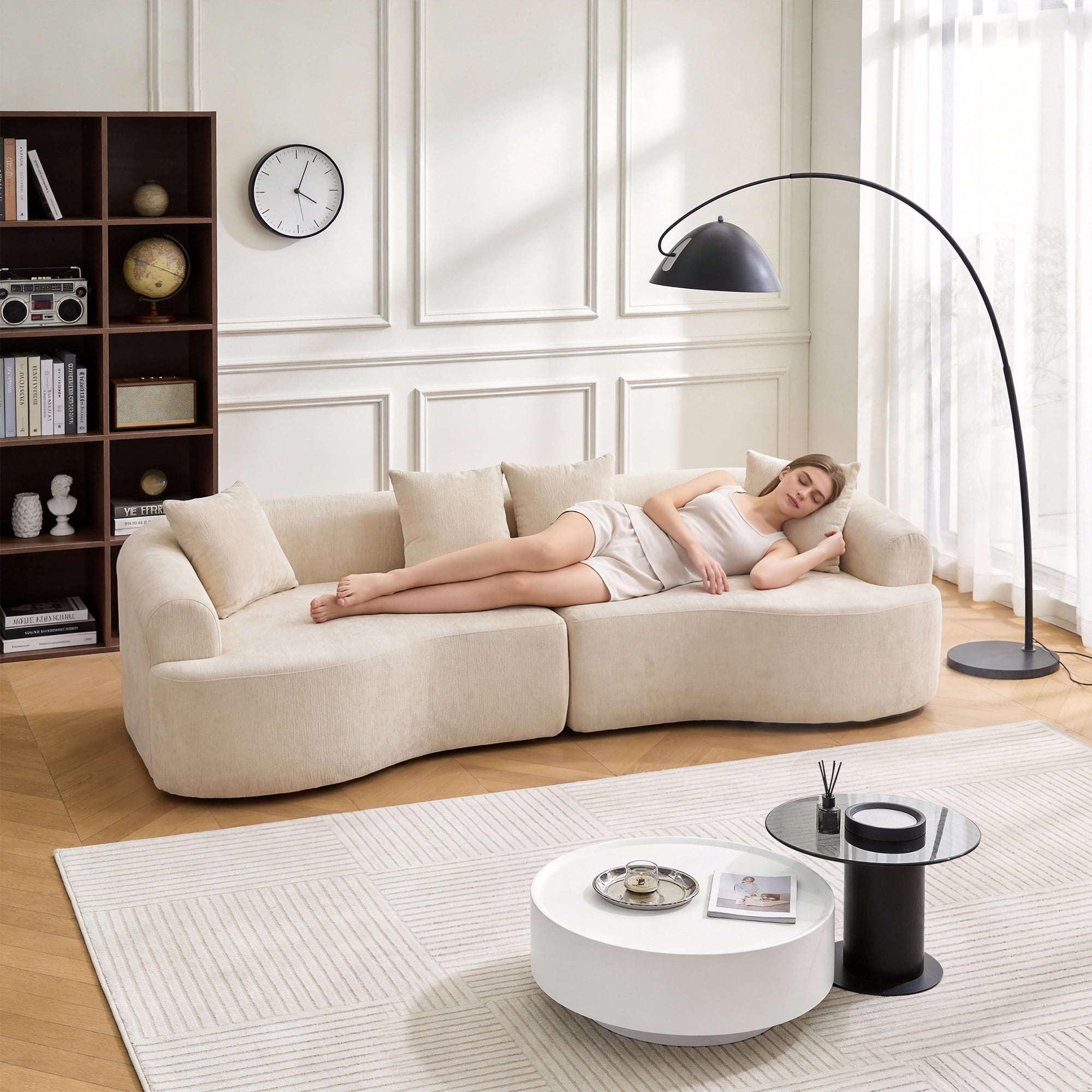 106" Wide Curved Modular Sectional Sofa, No Assembly Chenille Cloud Couch with Medium-Firm Support