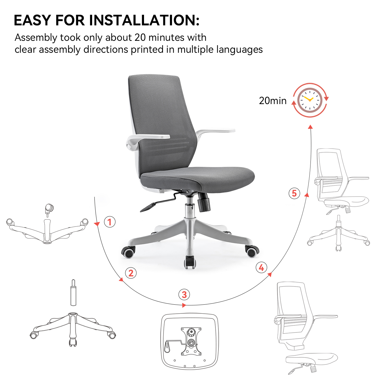 SIHOO M76 Ergonomic Office Chair, Mid-Back Desk Chair with Lumbar ...