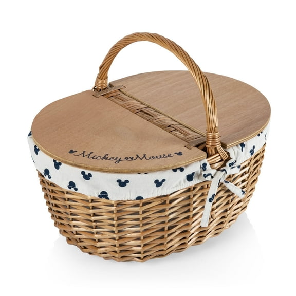 Mickey Mouse - Silhouette - Country Picnic Basket, (Cream with Navy Blue Pattern)