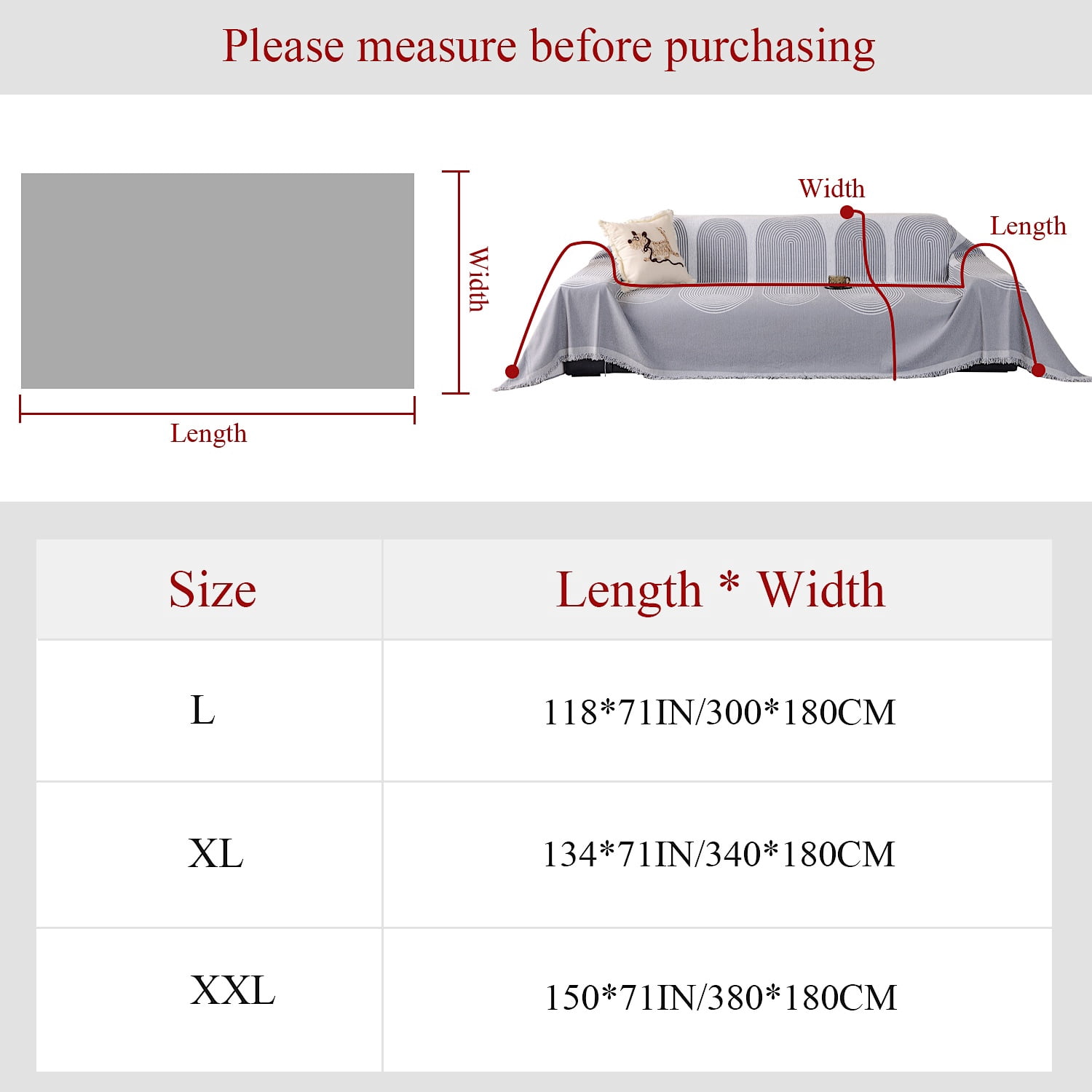 NAYOROOM Artistic Gray Sofa Cover，Couch Cover Protector Slipcover Sofa Towel Furniture Cover for Living Room（71"x 134" X-Large）
