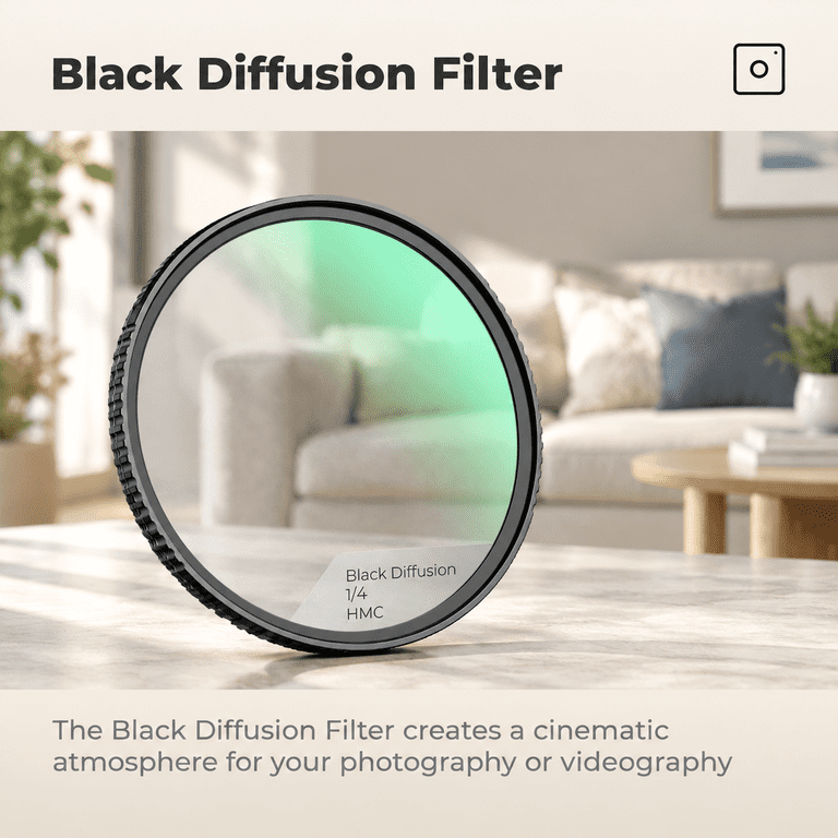 37mm Black Diffusion 1/4 Filter Cinematic Mist Effect for Camera Lenses ...