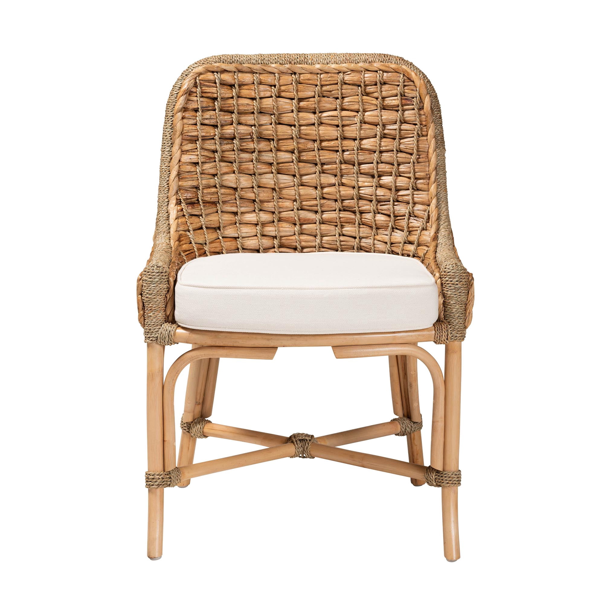 bali & pari Kyle Rattan and Seagrass BOHO Dining Chair, Natural Brown