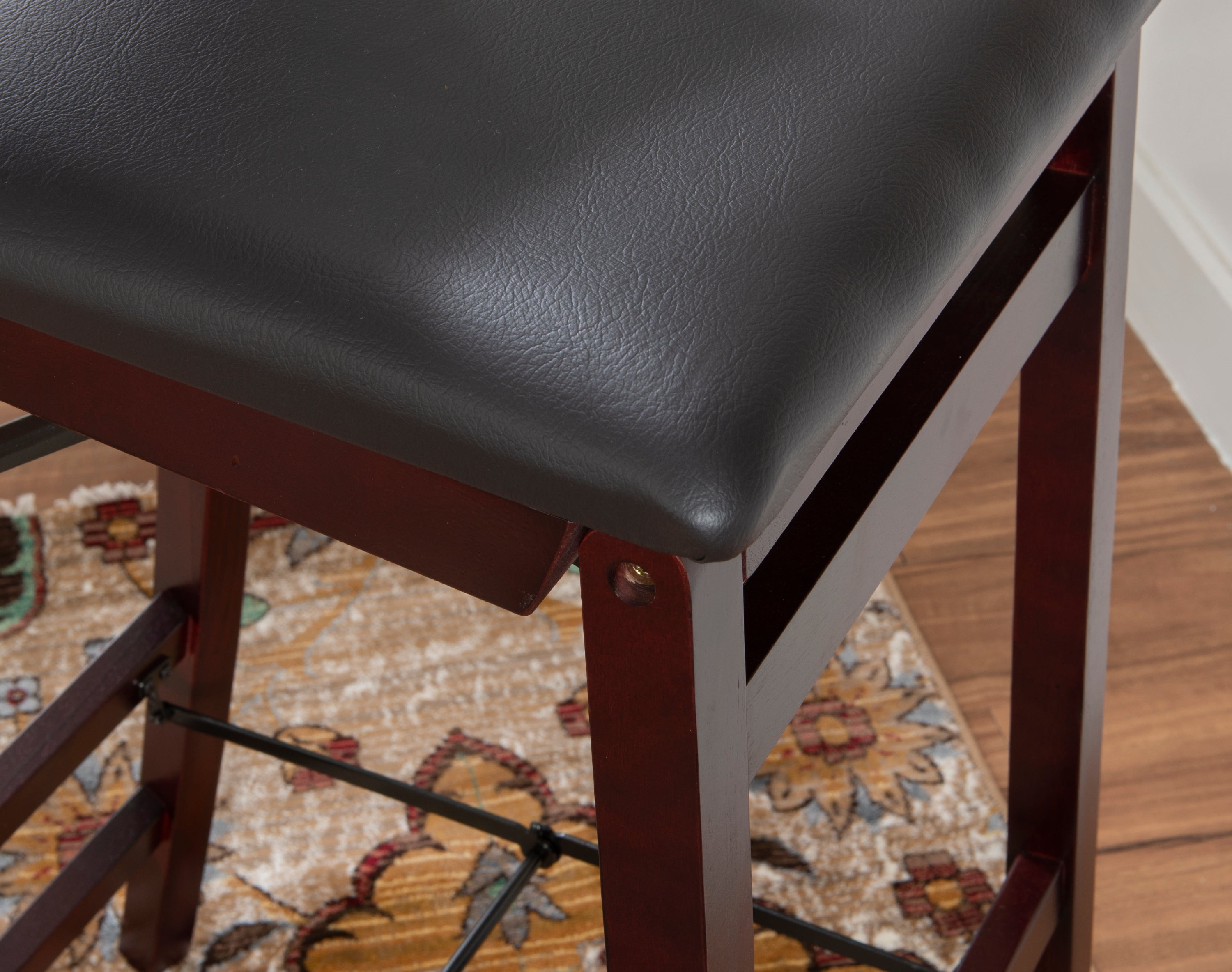Linon Kristle 30" Folding Mid Back Bar Stool, Merlot/Dark Brown Faux Leather