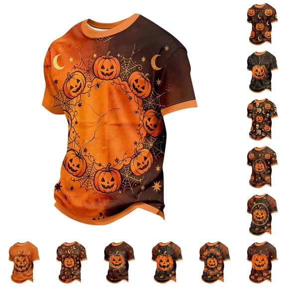 JAJAHO Kids Boys Pumpkin T Shirt Halloween Shirt Short Sleeve Crew Neck Pumpkin Graphic Tees 2-13Y