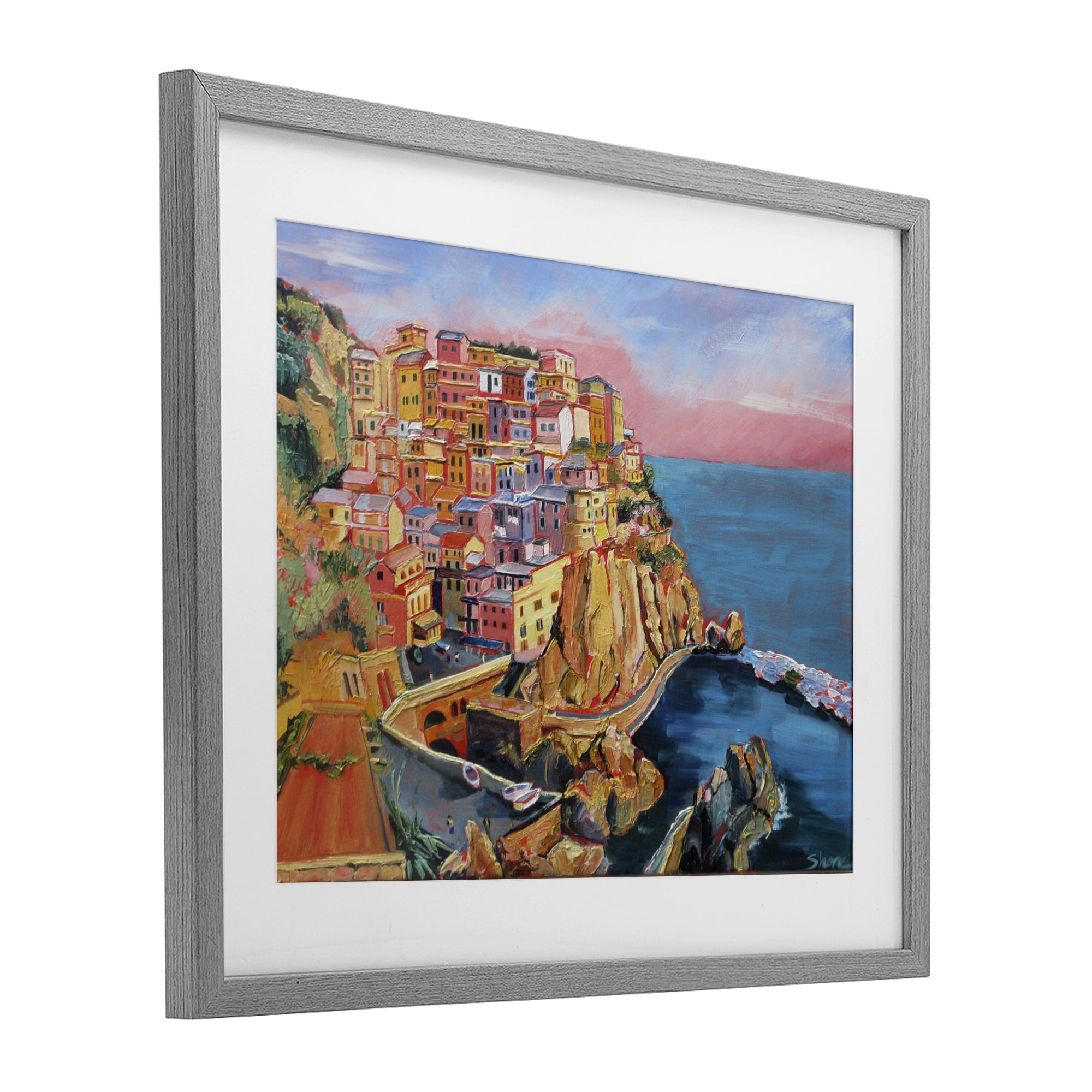 Stupell Industries Cinque Terre Seascape Architecture Gray Framed Print Under Glass, design by Maxine Shore