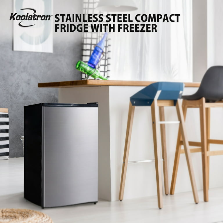 Koolatron Stainless Steel Compact Fridge with Freezer 4.4 Cu Ft (124L)  Refridgerator