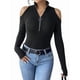 thumbnail image 2 of Blusa de Mujer con Cuello en V, Hombros Descubiertos, Larga, Ajustada, con Cordones, Acanalada y Elástica. Negro L, 2 of 9