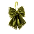 thumbnail image 2 of Olive Green Velvet Christmas Ornament Bow, Sequin Gold Accent Christmas Tree Decoration, Indoor Seasonal Home Party Decor, 1 Pack, 2 of 8