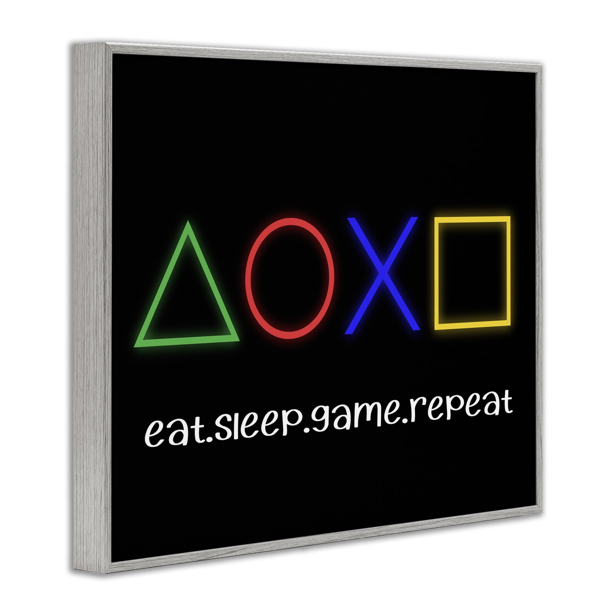 Neon Gaming Symbols & Words Gray Framed Giclee Art, design by Christine Simpson Art