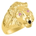 thumbnail image 4 of RYLOS Lion Head Ring Black Diamond Mouth & Gemstone Eyes Designer Rings Pink Ice  Jewelry Yellow Gold Plated Silver Size 9, 4 of 8