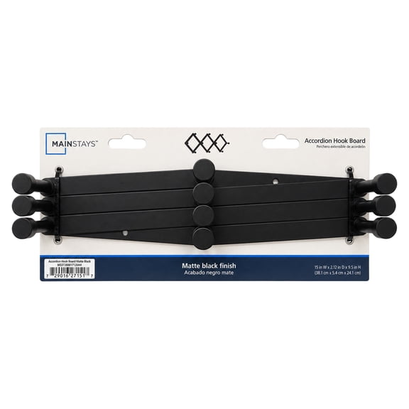 Mainstays Accordion Hookboard, Matte Black, Aluminum