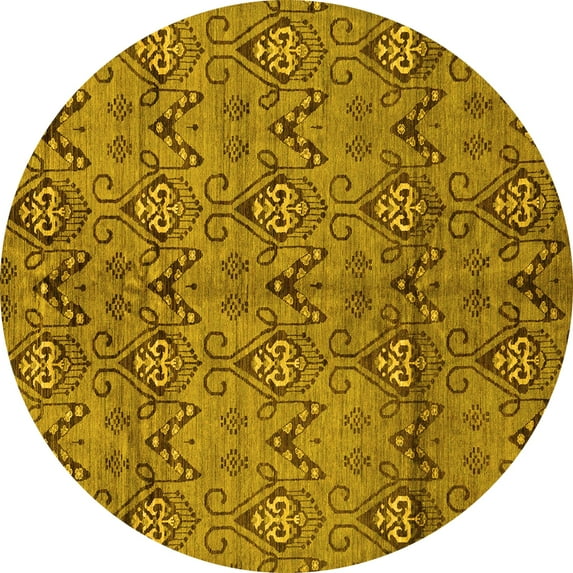 Ahgly Company Indoor Round Abstract Yellow Modern Area Rugs, 8' Round