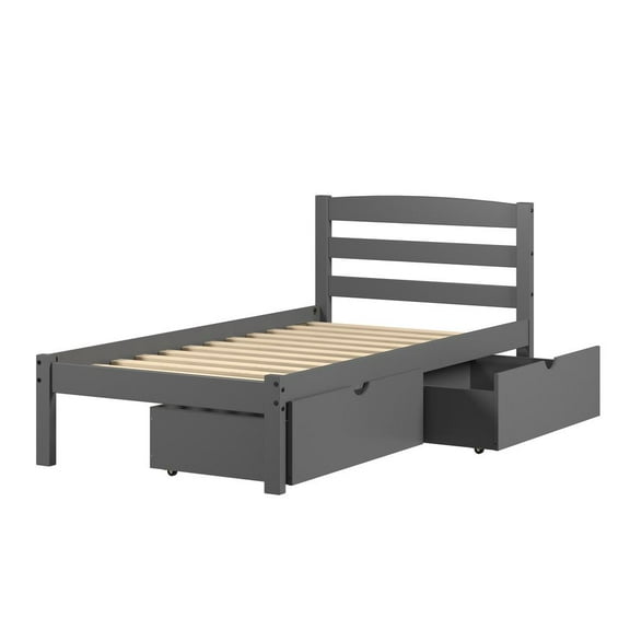 Donco Kids Econo Scandinavian Twin Dark Grey Bed with Dual Underbed Drawers, Twin, Dark Grey