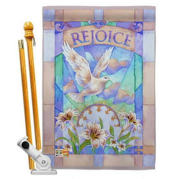 Breeze Decor BD-EA-HS-103042-IP-BO-D-US12-AM 28 x 40 in. Rejoice Spring Easter Impressions Decorative Vertical Double Sided House Flag Set with Pole Bracket & Hardware