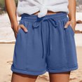 thumbnail image 2 of HKYNLAG Linen Shorts for Women Summer Drawstring Elastic Waist Shorts Dressy Casual with Pockets Boho Beach Shorts 2026 Blue S, 2 of 5
